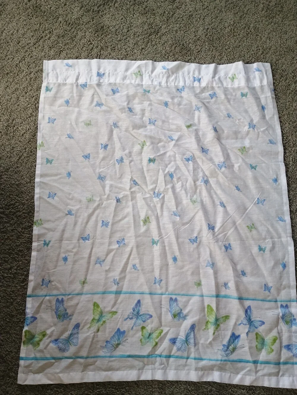 Butterfly-Print White Curtain Panel Pair with Blue & Green Accents